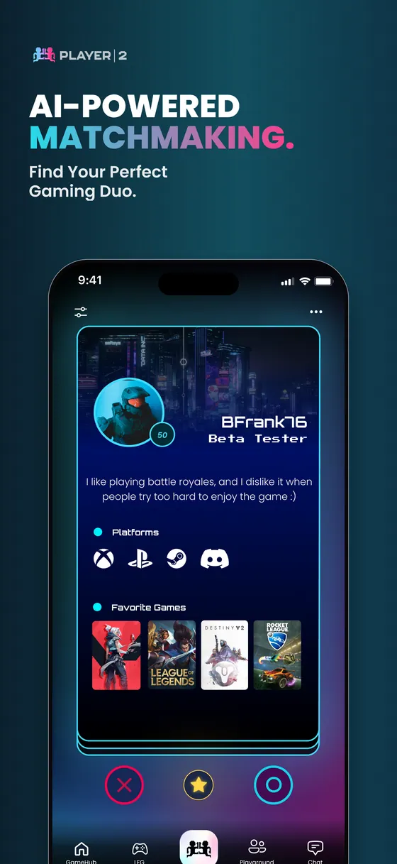 Player 2 matchmaking screen suggesting a compatible player based on playstyle