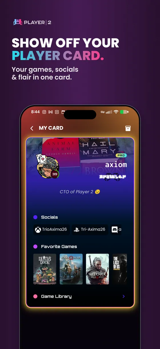 Customizable Player 2 profile and Player Card